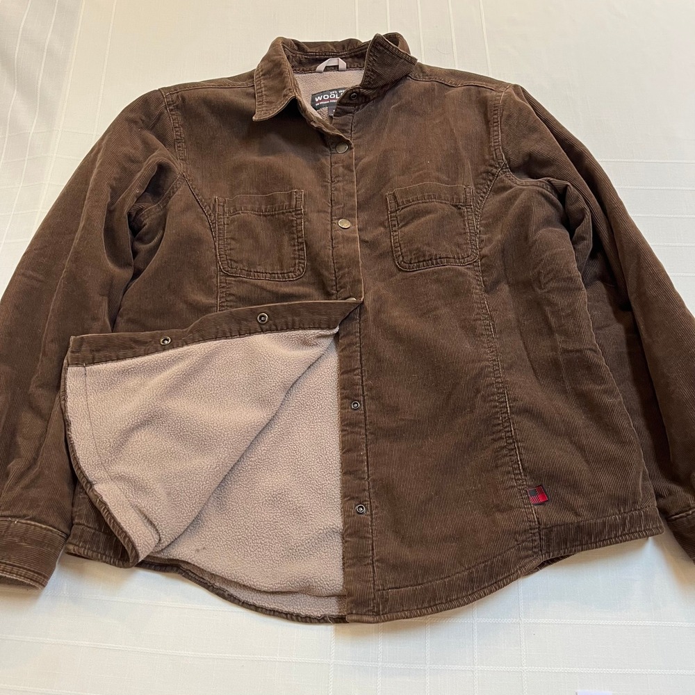 Vintage Woolrich Jacket Womens Large Brown‎ Corduroy Button Up Sherpa Lined 90s - Picture 2 of 11